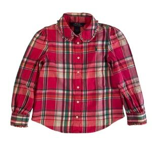 Polo by Ralph Lauren Kids Plaid Button Down Shirt - Ruffle Detail, Size 5